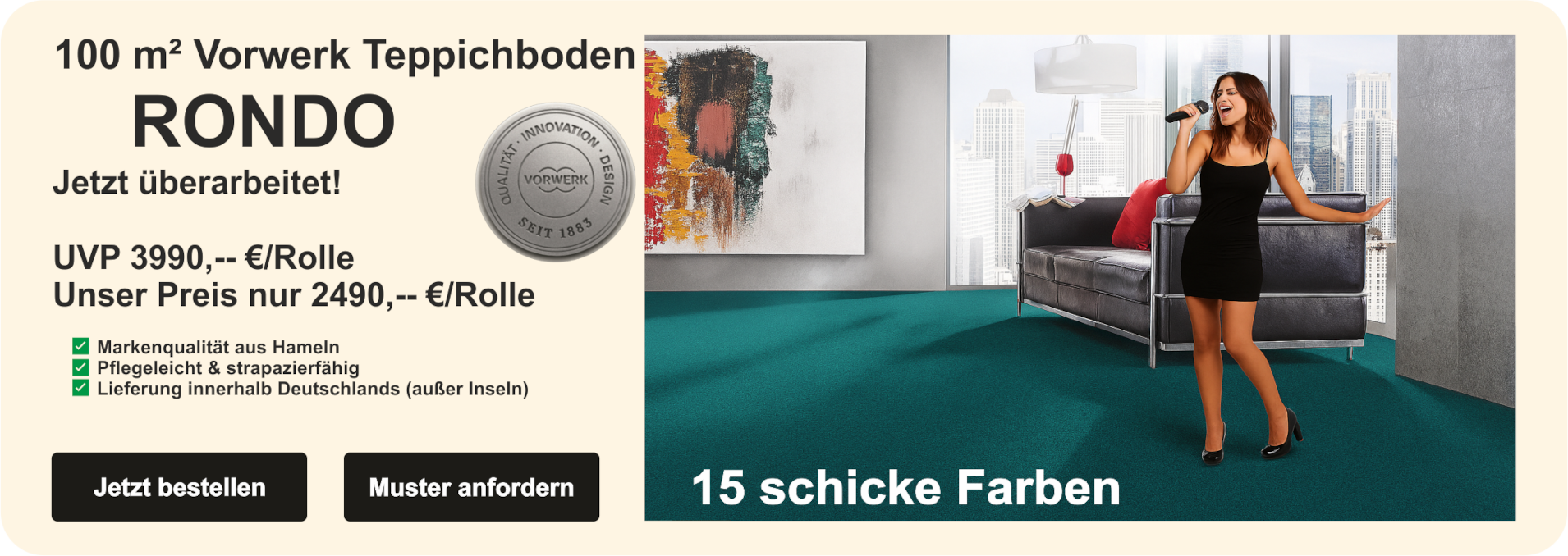 Vorwerk Rondo Teppichboden Großrolle 100 m² – strapazierfähig & maßgeschneidert